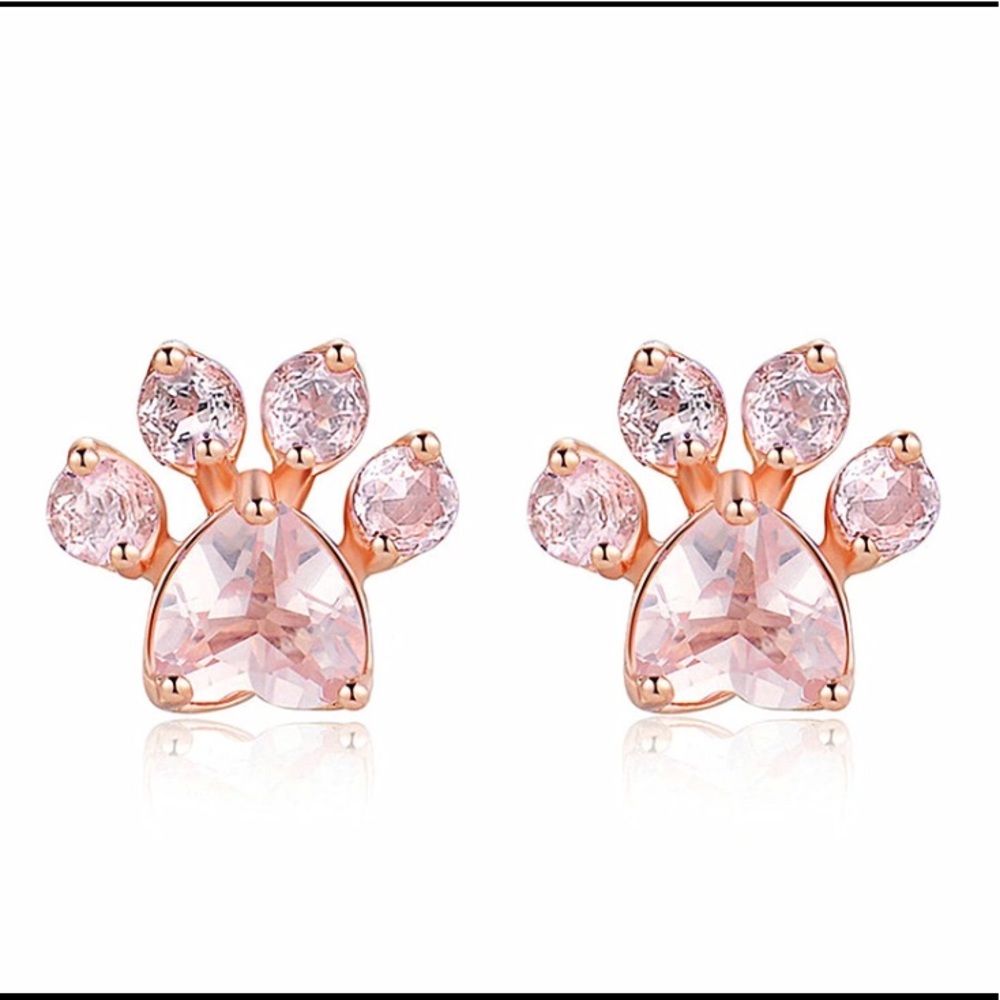 5⭐️Rose Gold Pink & Purple Paw Print Earrings - Picture 3 of 5